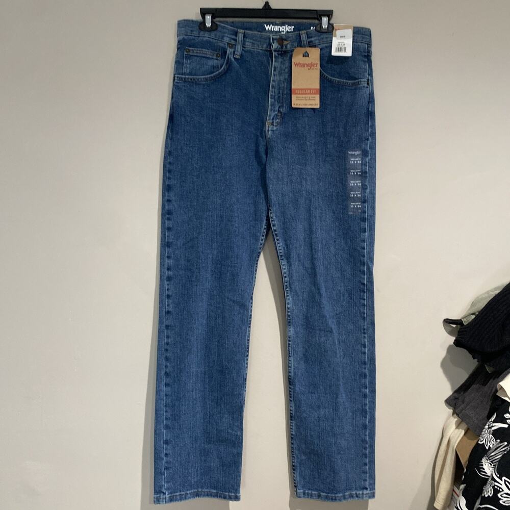 Wrangler Jeans Mens 33x34 Blue Regular Straight Fit Denim 5 Pocket Casual Work
